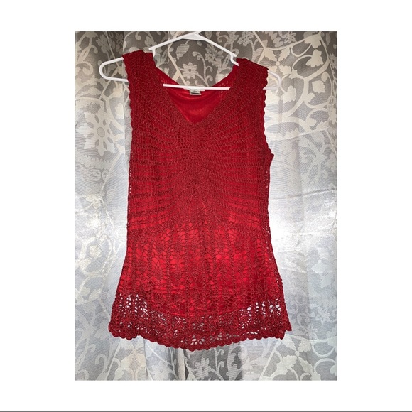Talbots-red lacetank and a coldwatercreek cardigan - Picture 2 of 3